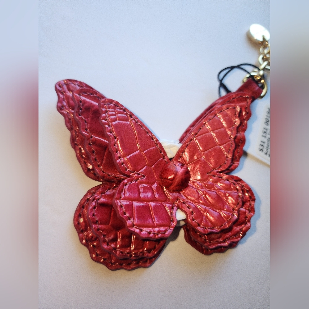 Brahmin Butterfly Leather Bag Charm Key Fob Merlot NWT